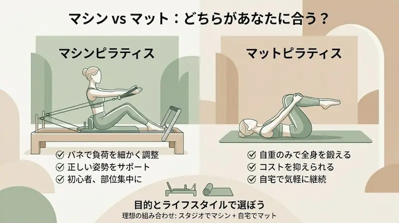 マシンピラティスとマットピラティスはどっちが痩せるかの説明画像