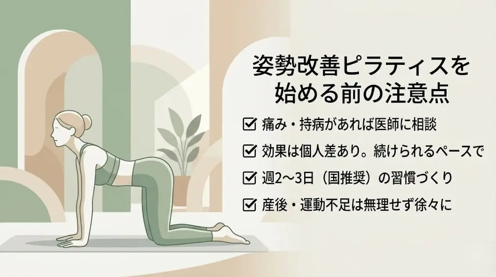 姿勢改善ピラティスを始める前に知っておきたい注意点_まとめ画像